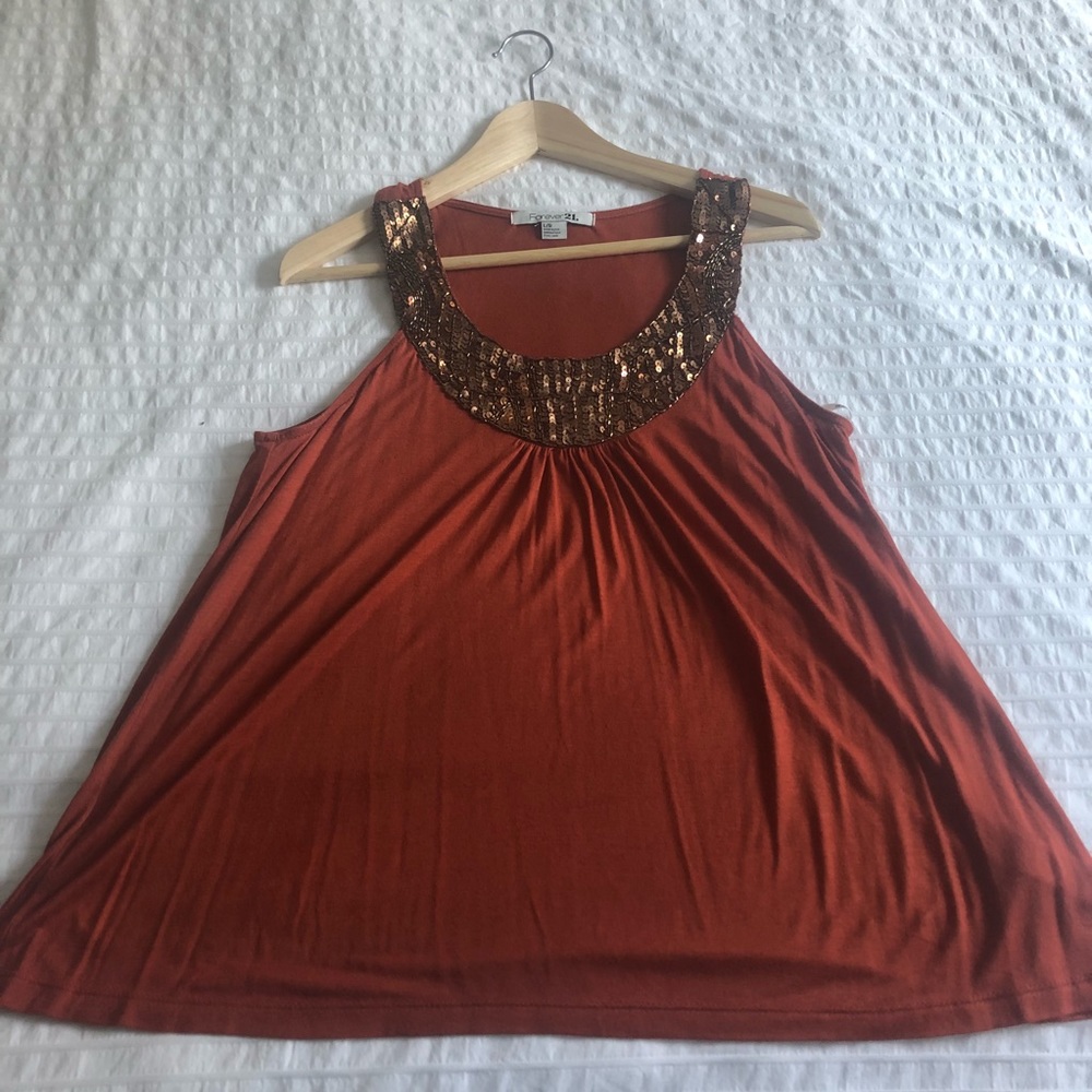 Orange Tank Top with Beaded Neckline
